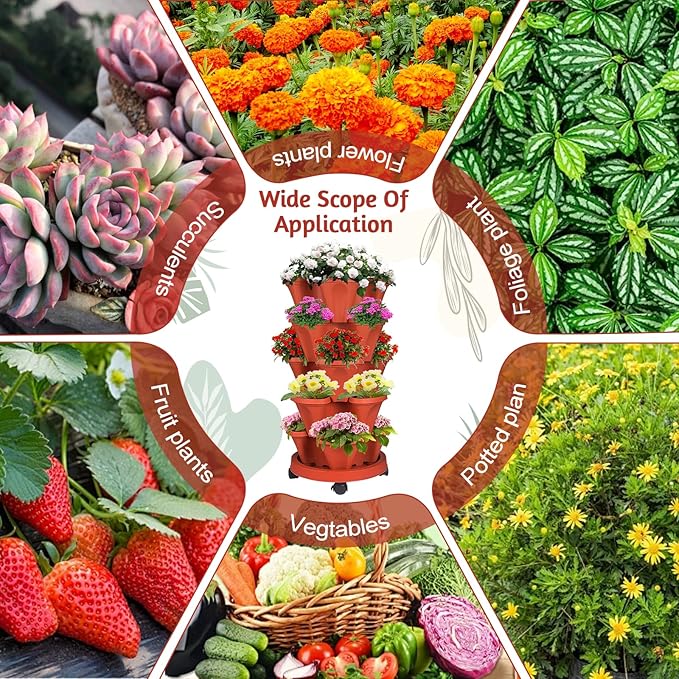 Vertical Strawberry Planter-5 Tier Stackable Herb Tower Planters Stacking - Image 6
