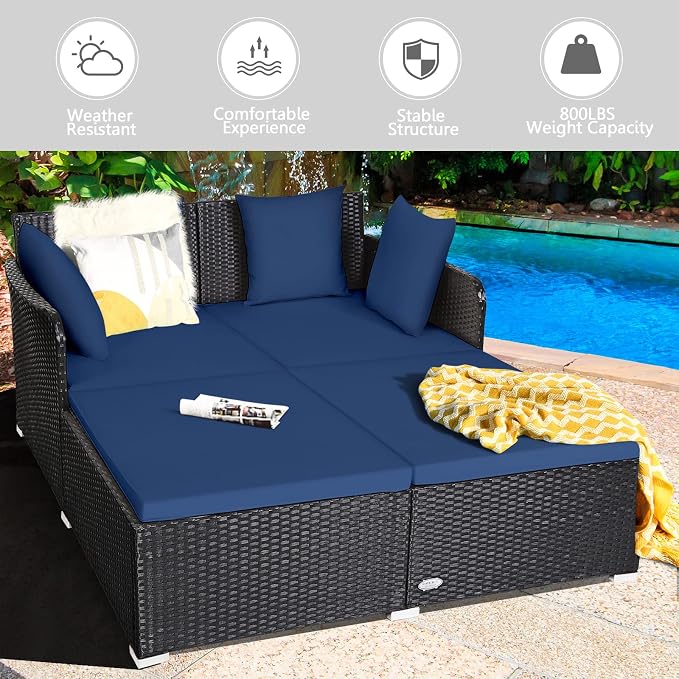 HAPPYGRILL Patio Rattan Daybed Outdoor Loveseat Sofa Set - Image 5