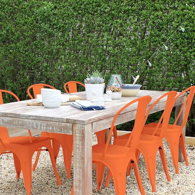 FDW | Set of 4 Metal Dining Chairs | Orange | Stackable Tolix Side Chairs - Image 4