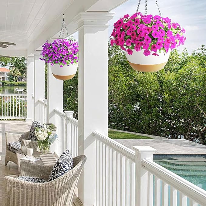 2 Pack Hanging Planters Set, 10 Inch Indoor Outdoor Hanging Plant Pot Basket - Image 5