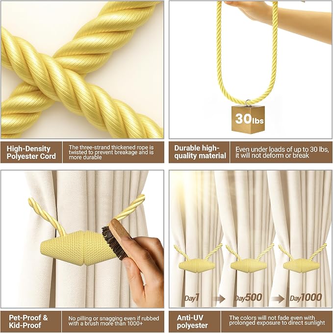 Hion Magnetic Curtain Tiebacks Golden 2pcs, Curtain Tiebacks Buckles Holdbacks - Image 4