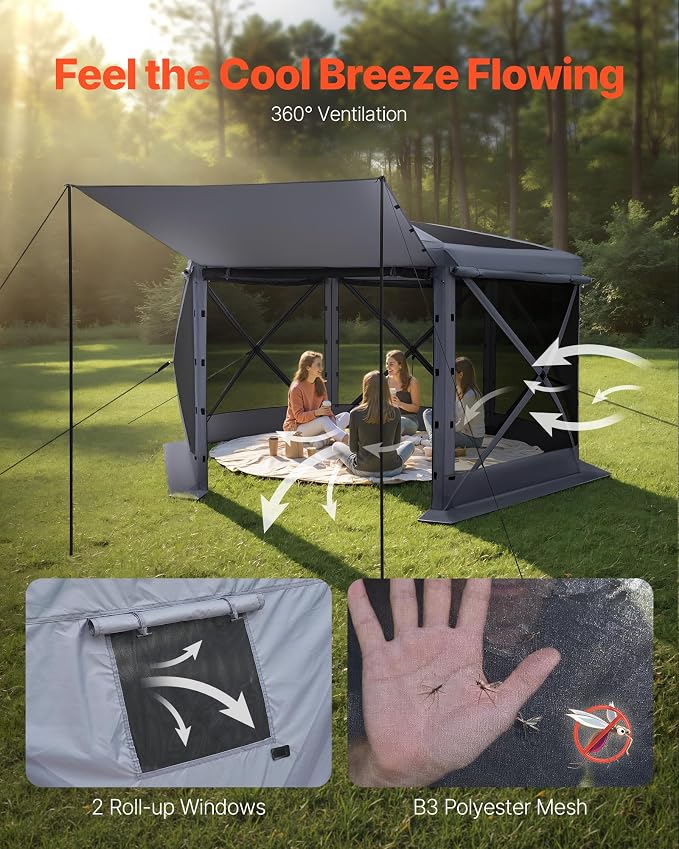 VEVOR Pop up Gazebo Screen Tent, 12 x 12 ft Large 6-Sided Camping Canopy Tent - Image 6