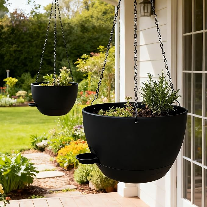 WOUSIWER Self Watering Hanging Planters, 2 Pack 12'' Plastic Pots - Image 2
