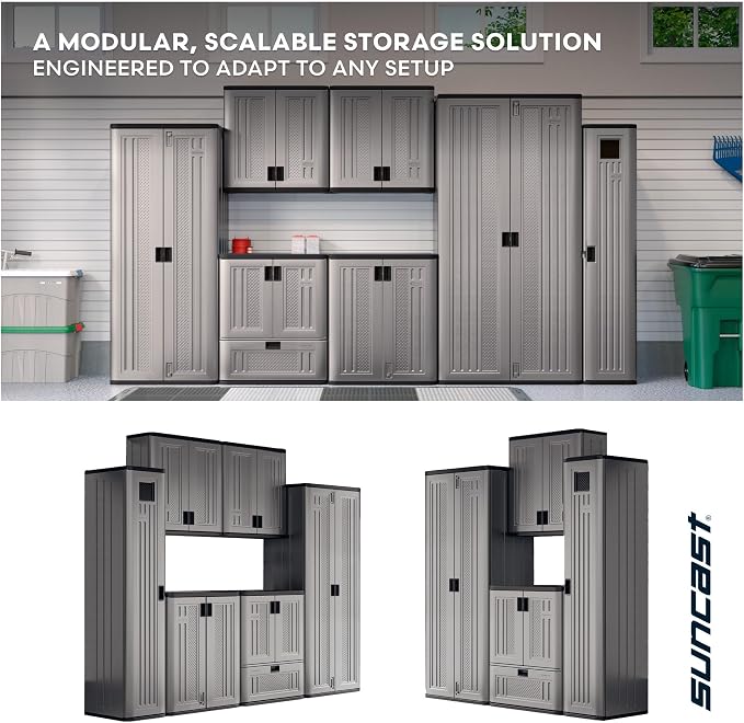 Suncast Tall Storage Cabinet, Platinum Resin Garage Storage Cabinet - Image 7