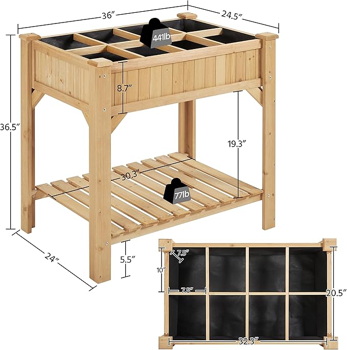 Yaheetech 36'' Hx25'' Wx37'' L Raised Garden Bed 8 Pocket Herbs Garden Planter - Image 3