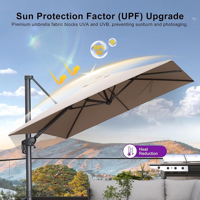 PURPLE LEAF Patio Umbrella 8' X 8' Rectangle Cantilever Umbrella Large Aluminum - Image 3