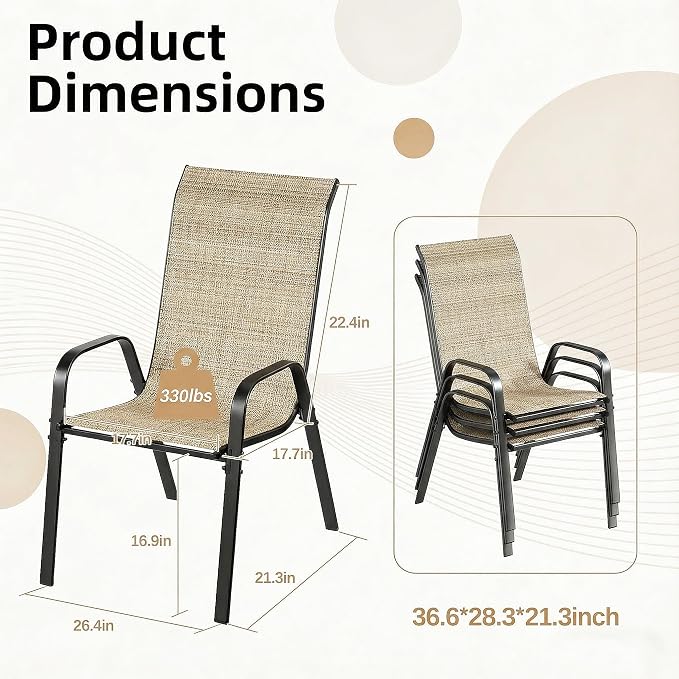 MAMIZO Patio Dining Chairs, Stackable All Weather Teslin Chair, Heavy Duty - Image 2