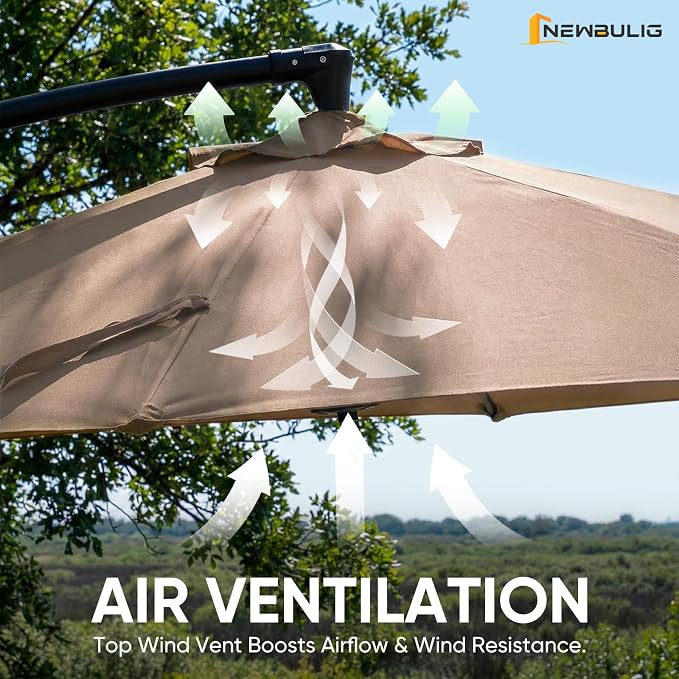 NEWBULIG 10FT Patio Umbrella, Offset Cantilever Outdoor Patio Table Umbrella - Image 7