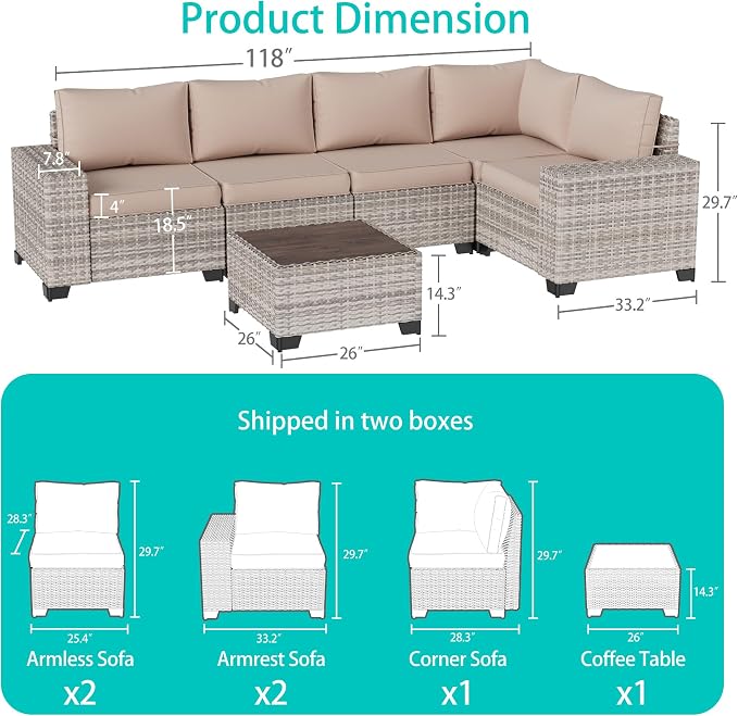 6-Piece Outdoor Patio Furniture Set Wicker Sectional Sofa Set, Patio - Image 5