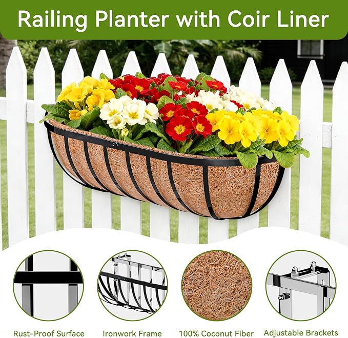 Halatool 2 Pack Heavy-Duty Metal Deck Railing Planter Box, 24 Inch - Image 3