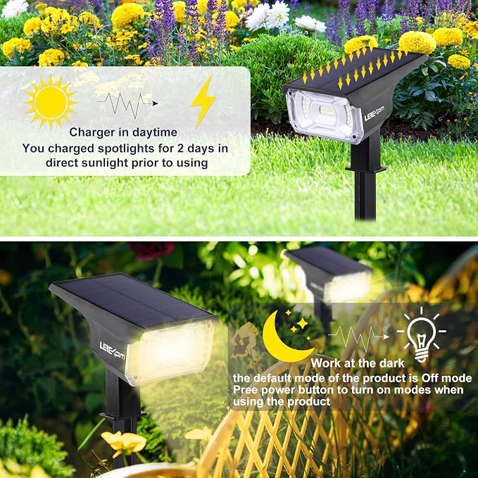40 LEDs Spotlights, IP65 Waterproof Solar Powered Landscape Spotlights 2-in-1 - Image 5