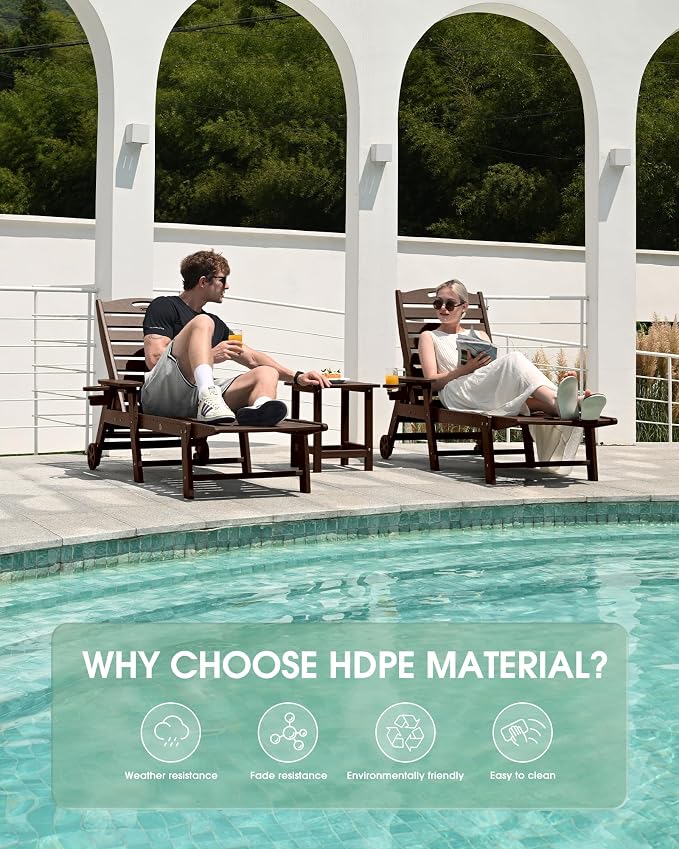Lounge Chair Outdoor Set of 2, HDPE Chaise Lounge Outdoor - Image 6