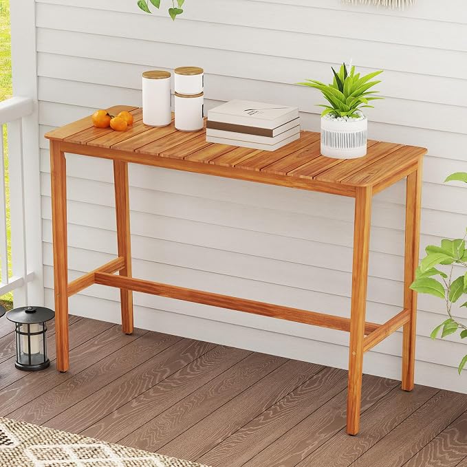 Tangkula Patio Bar Table, 54” x 22” Acacia Wood Counter Height Table - Image 2