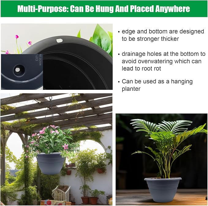 5 Pack 10 Inch Plant Pots for Indoor Outdoor, Plastic Floor Planters - Image 2