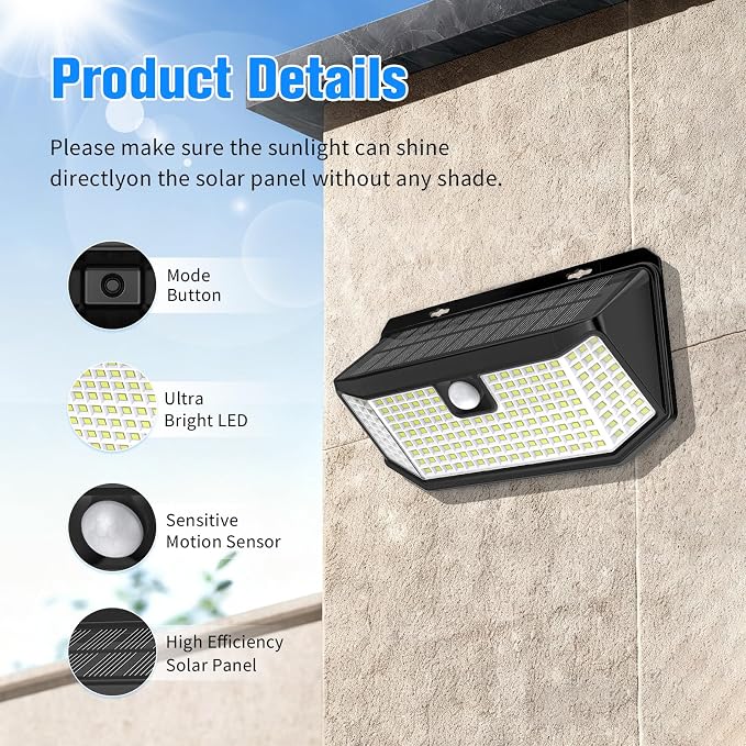 Aootek Solar Outdoor Motion Sensor Lights 2500Lm Solar Panel to 15.3 in² and 3 - Image 9