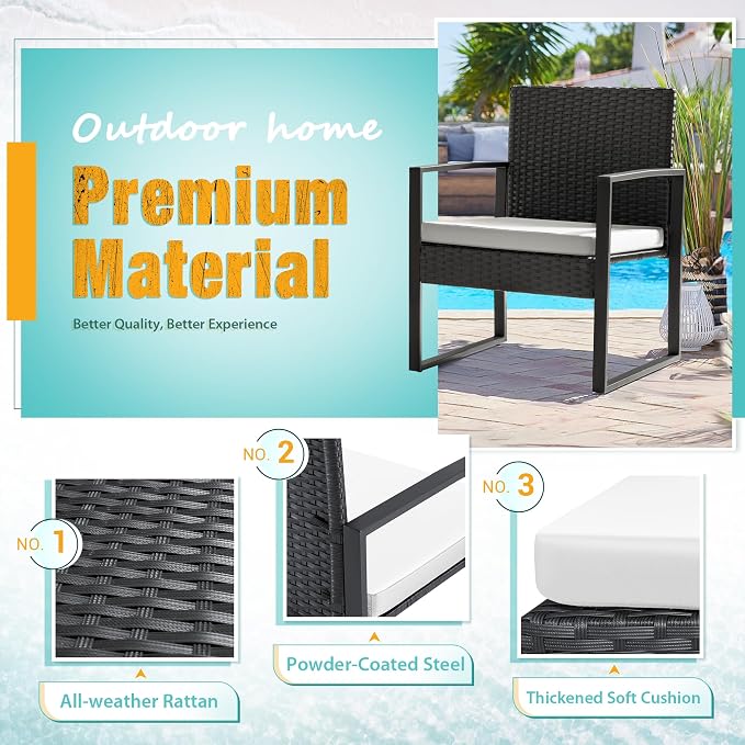 Flamaker 3 Pieces Patio Furniture Outdoor Wicker Modern Rattan Chair - Image 3