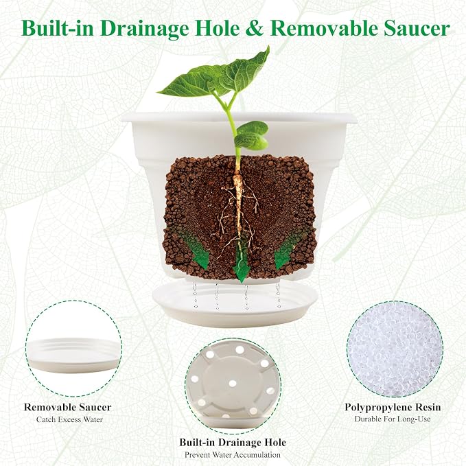 10 Inch Plastic-Flower-Pot-for-Indoor-Plants, 4 Pack Large Outdoor Planter Pot - Image 4