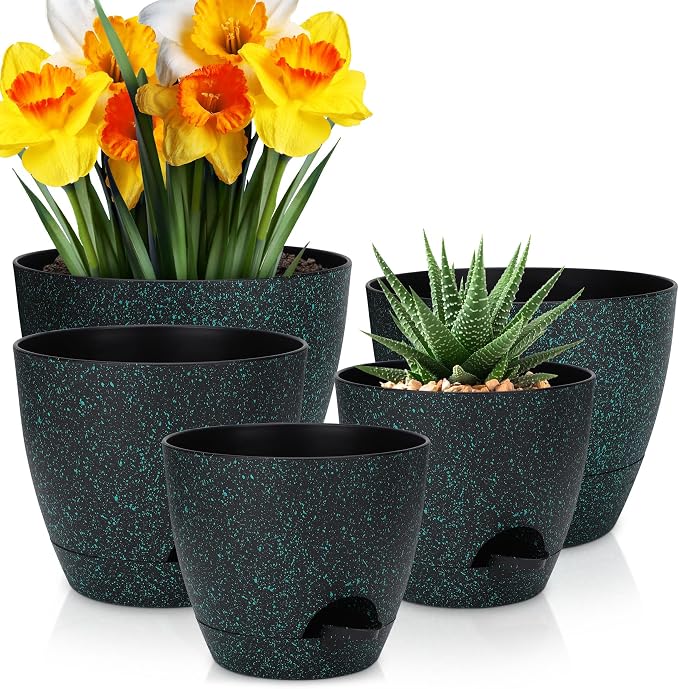 Plant Pots 10/9/8/7.5/7 inch, Self Watering Planters by AFamilyofGardenLovers