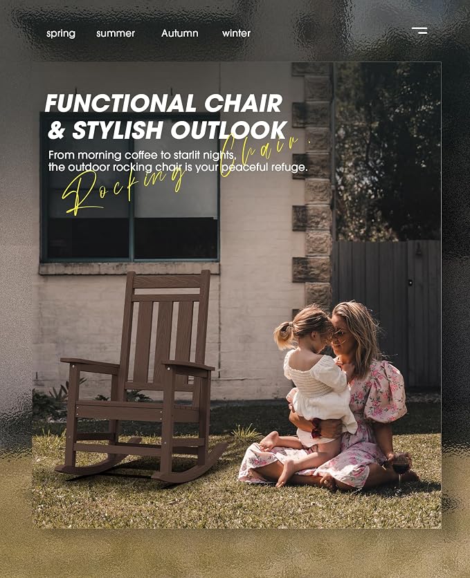KINGYES Oversized Outdoor Rocking Chair, All-Weather Patio Rocking Chairs - Image 8