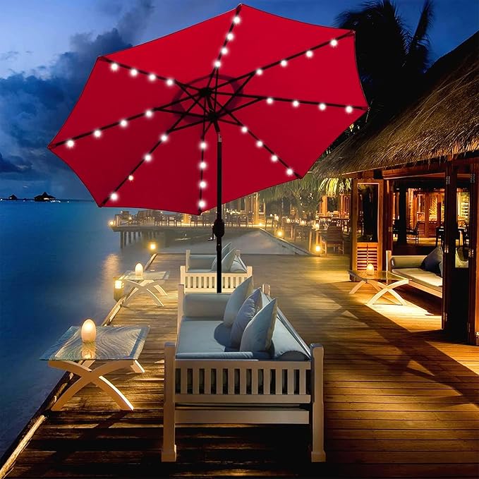 Blissun 9 ft Solar Umbrella, 32 LED Lighted Patio Umbrella, Table Market - Image 5