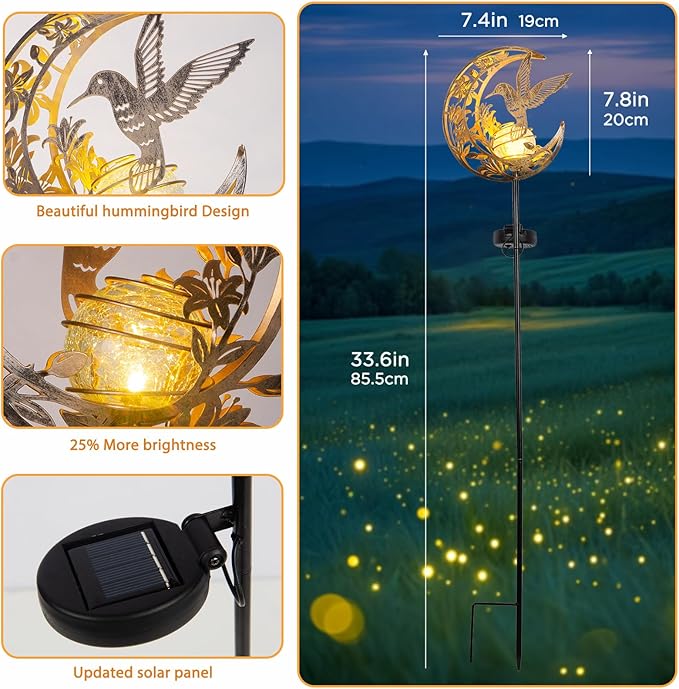 JOBOSI Solar Moon Hummingbird Decorative Light Gift Portable Decorative Ground - Image 5