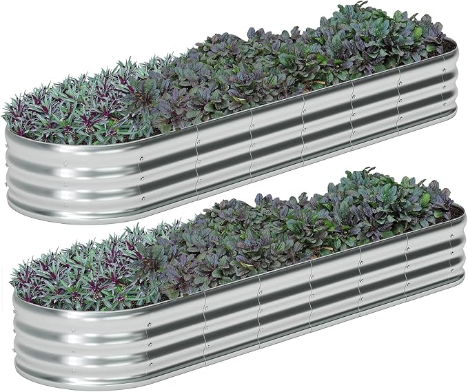 zizin 2 Pack Oval Galvanized Raised Garden Bed Kit 8x2x1ft Large Metal Planter by zizin