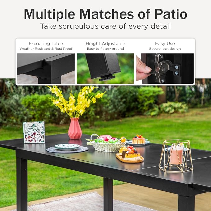 PHI VILLA Extra Large Expandable Patio Dining Table 99.2" × 35.5" Metal Outdoor - Image 5