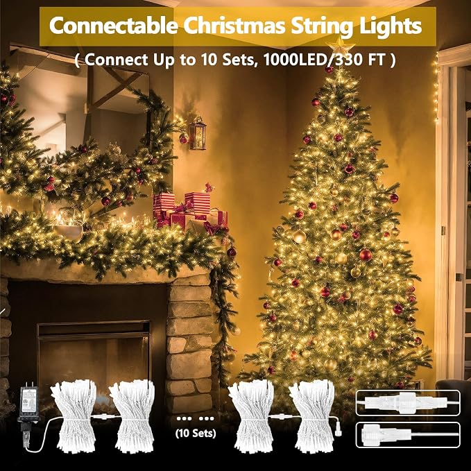 Connectable 100 LED String Lights Indoor Outdoor, 33FT Warm White Christmas - Image 2