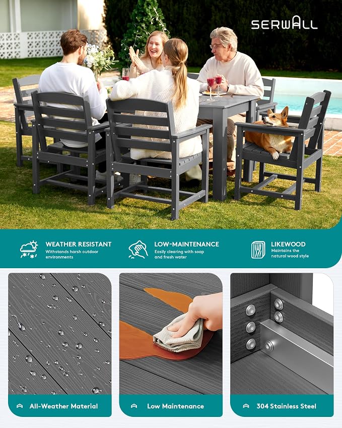 SERWALL Outdoor Dining Sets for 10, HDPE Dining Sets for 10 Person - Image 6