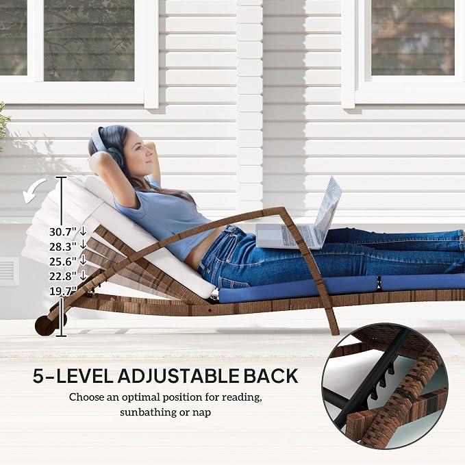 Outsunny Wicker Chaise Lounge Chair Outdoor Set of 2, 5-Position Adjustable - Image 4