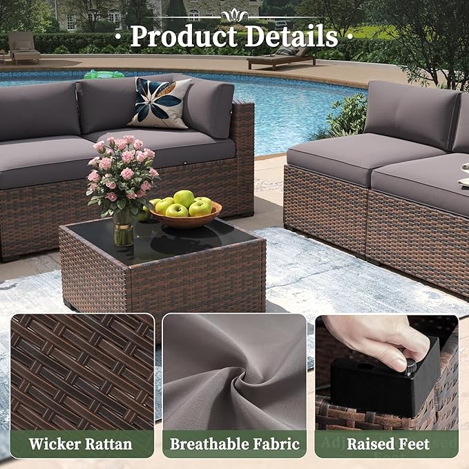 Aoxun 10 Piece Patio Furniture Set Wicker Rattan Patio Conversation Set Outdoor - Image 4