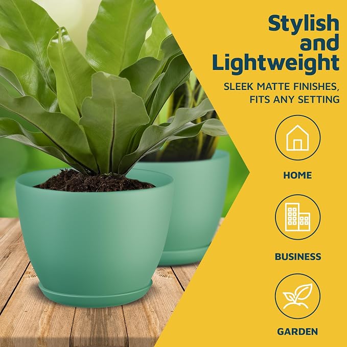 Mint Plant Pots with Drainage Holes & Saucers 15 Pack, Indoor & Outdoor - Image 3