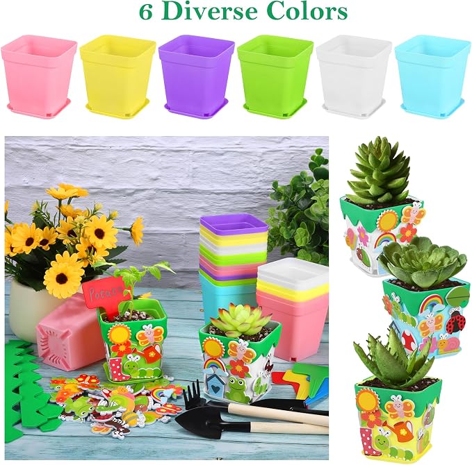 Elcoho 36 Set Garden Plastic Pot Craft Kit Plant Spring Craft Kits - Image 4