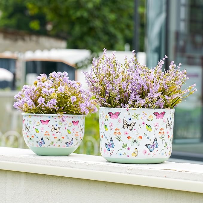 Butterfly & Bee Metal Planters Set of 2 – Decorative Flower Pots - Image 5