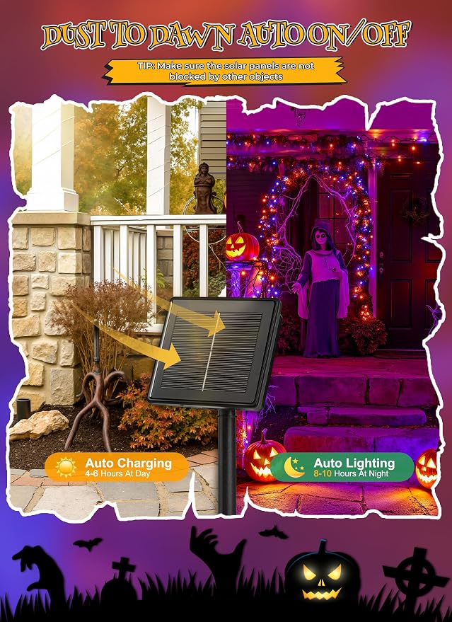 Brightown 4 Pack Solar Halloween String Lights, Total 184FT 480 LED Solar - Image 2