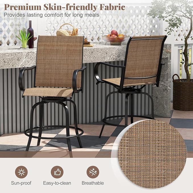 Giantex Set of 2 Swivel Outdoor Bar Stools, All-Weather Bar Height Patio Chairs - Image 7
