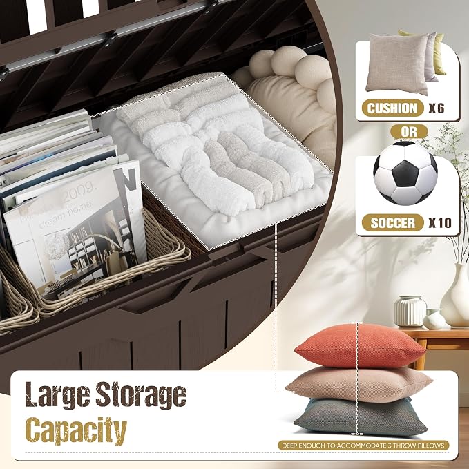 80-Gallon Outdoor Storage Bench, Waterproof Deck Box - Image 4