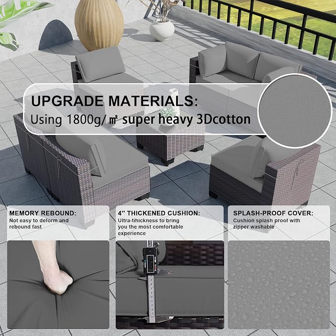Kullavik 7 Pieces Outdoor Patio Furniture Set, Sectional Rattan Sofa Set Brown - Image 3