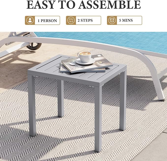 Crestlive Products Aluminum Outdoor Side Table, Rectangular End Table, Easy - Image 5