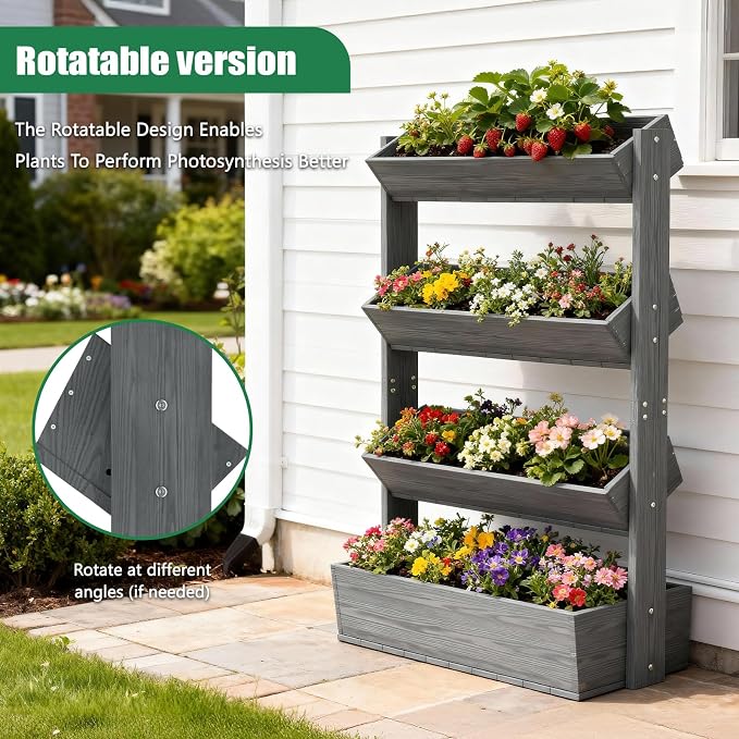 SUNYRISY 4 Tiers Vertical Raised Garden Bed Outdoor Planter Tower, Wooden - Image 6