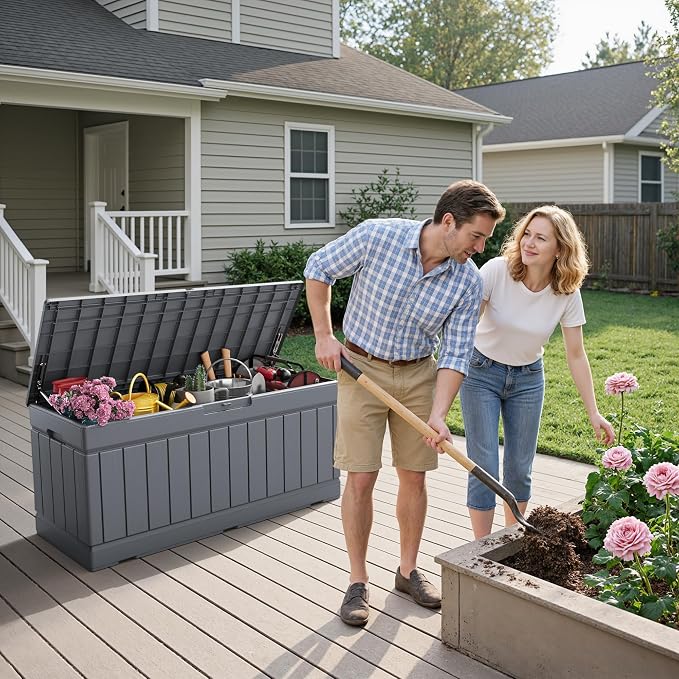 Flamaker Outdoor Storage Box 80 Gallon Resin Waterproof Deck Box Delivery Box - Image 7