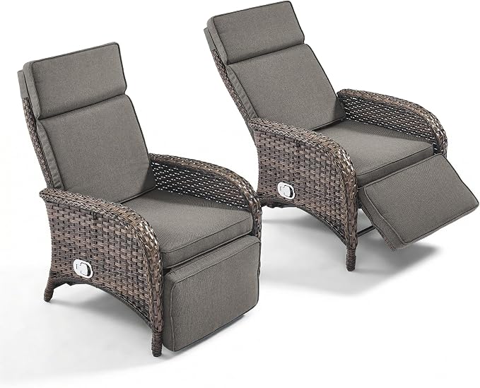 Zero Gravity Wicker Patio Recliner Chairs Set of 2 - Image 7