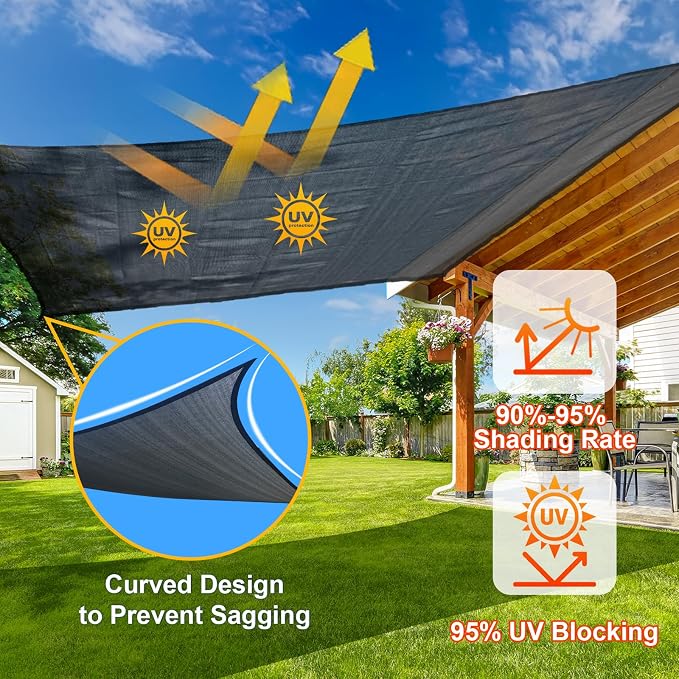 SUNLAX Sun Shade Sail 10' x 16' Graphite Grey Rectangle Canopy Sail Shade Cover - Image 4
