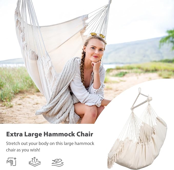 SUNCREAT Hammock Chair Hanging Rope Swing Seat-Max 450lbs Capacity, Extra Large - Image 3