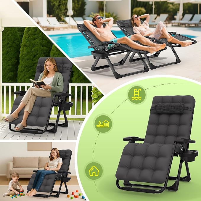 Suteck Zero Gravity Chair, Reclining Camping Lounge Chair w/Removable Cushion - Image 7