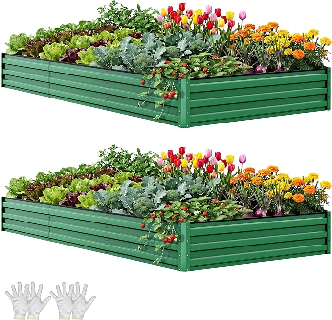 YITAHOME 8x4x1ft 2pcs Large Raised Garden Bed Kit, Galvanized Metal Planter Box by YITAHOME