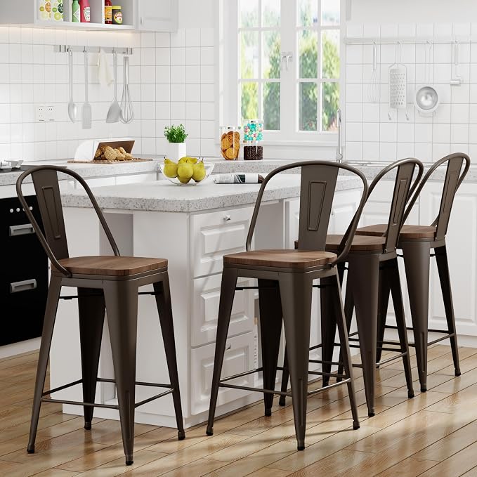 Yongqiang 30 inch Metal Bar Stools Set of 4 Bar Height Stools Kitchen Island - Image 2