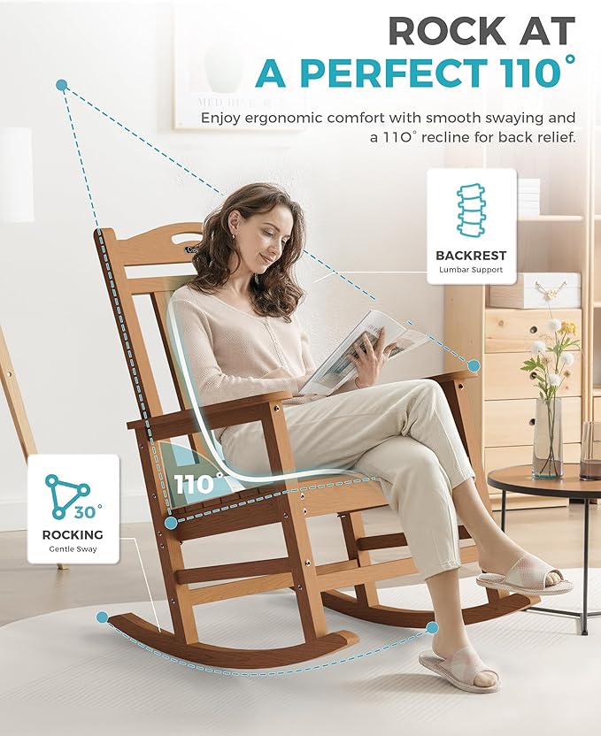 Ciokea Oversized Outdoor Rocking Chair, 380lbs Heavy-Duty Large Patio Rocker - Image 5