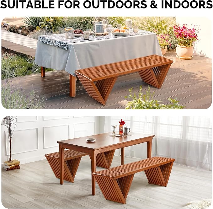 VINGLI Outdoor Wooden Bench, 600lb Capacity Outdoor Backless Benches - Image 6