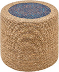 Wimarsbon Round Pouf Ottomans, Handwoven Natural Water Hyacinth Seagrass Pouffe by Wimarsbon